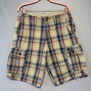 American Eagle Mens Classic Length Plaid Cargo Shorts 30 Distressed Y2K READ